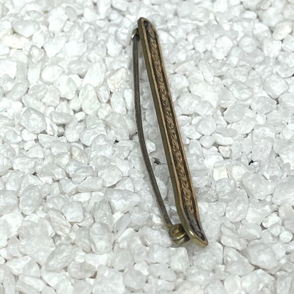 Antique Victorian Gold-Tone Bar Baguette Pin Brooch Intricate Floral Design - Picture 4 of 7